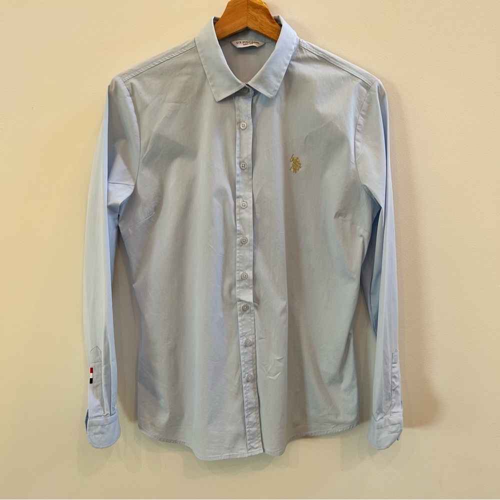 US Polo Assn Cotton Stretch & Fitted Light Blue Button Down Shirt Size L